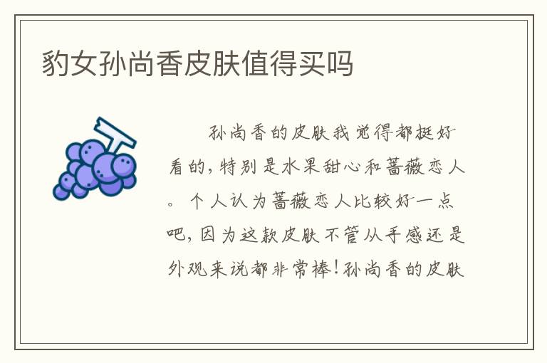 豹女孙尚香皮肤值得买吗
